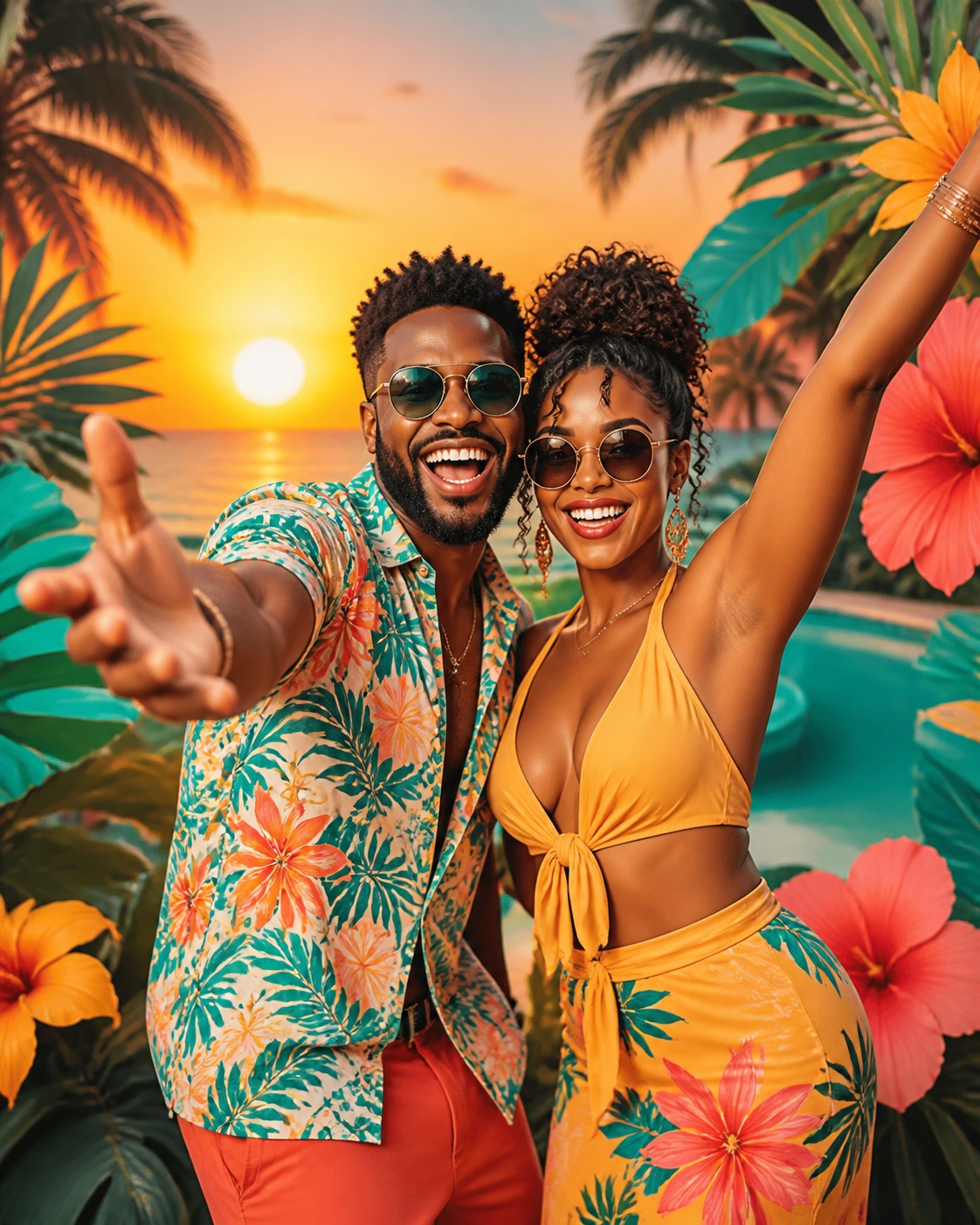 Tropical Getaway AI photo booth transformation example